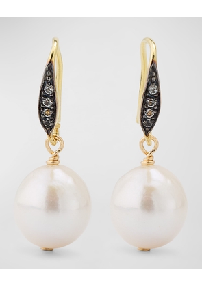 White Edison Freshwater Pearl Earrings with White Sapphires