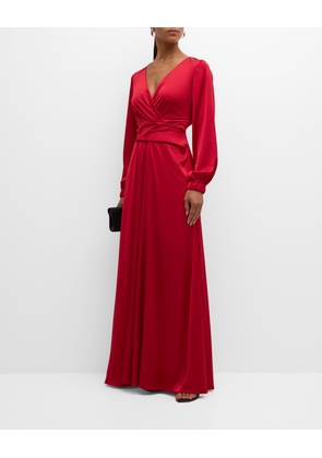 Voile Satin Long-Sleeve Gown