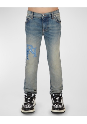 Boy's Staggered Logo-Print Jeans, Size 4-12