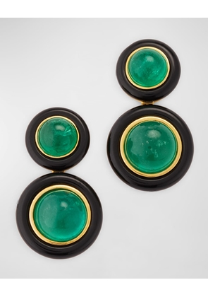 2-Row Round Emerald Earrings with Onyx and 18K Yellow Gold