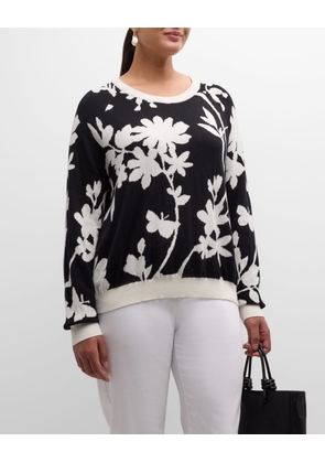 Plus Size Reversible Floral Intarsia Sweater