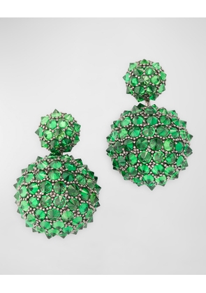 Limited Edition Double Ball Drop Green Tsavorite Earrings in 18K White Gold