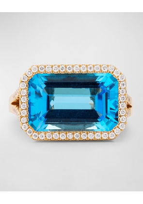 18K Gossip East-West Emerald Cut Blue Topaz Statement Ring with Diamonds