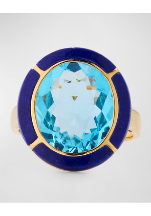 18K Melange Blue Topaz and Lapis Lazuli Statement Ring