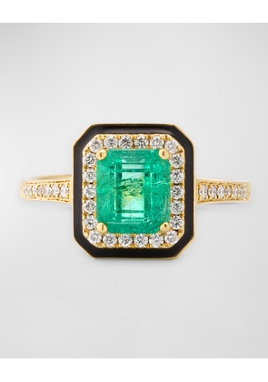 18K G-One Emerald Statement Ring with Diamonds and Black Enamel