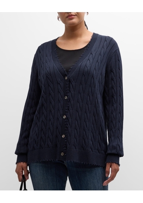 Plus Size Frayed Cable-Knit Cardigan