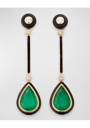 G-One Pear Shape Emerald and Onyx Earrings with Diamonds