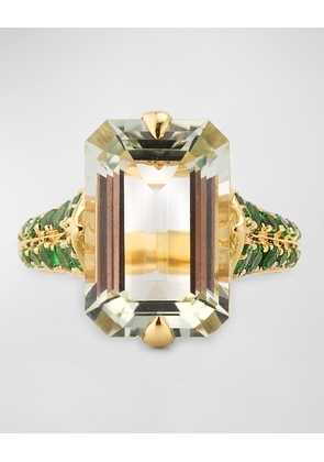 18K Rain Forest Emerald Cut Presiolite and Tsavorite Statement Ring