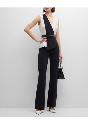 Belted Sleeveless Two-Tone Jumpsuit