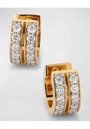 Classic 18K Yellow Gold Diamond Double Row Huggie Earrings