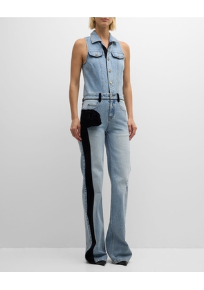 Hiro Velvet-Flower Sleeveless Straight-Leg Jumpsuit