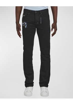 Men's Peony Embroidered Slim-Straight Pants