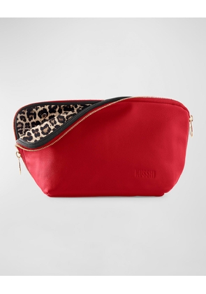 Signature Leather Makeup Bag, Red/Leopard