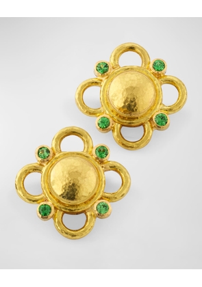 19K Yellow Gold Dome Earrings with Wire Arches and 4 Tsavorites