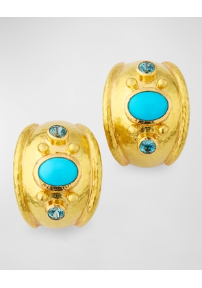 19K Yellow Gold Medium Vertical Sleeping Beauty Turquoise and Blue Zircon Earrings