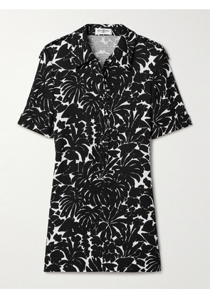 SAINT LAURENT - Floral-print Canvas Mini Dress - Black - FR36,FR38,FR40