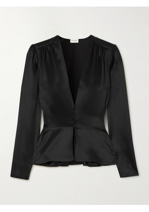 SAINT LAURENT - Silk-satin Peplum Blouse - Black - FR36,FR38,FR40,FR42