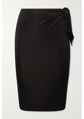 SAINT LAURENT - Knotted Cutout Draped Jersey Midi Skirt - Black - FR36,FR38,FR40,FR42