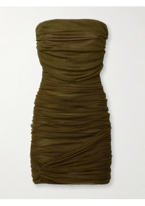 SAINT LAURENT - Ruched Silk-blend Mini Dress - Green - FR36,FR38