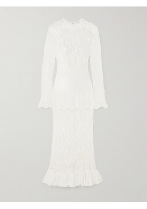 Rabanne - Ruffled Satin And Lace Midi Dress - White - FR34,FR36,FR38,FR40,FR42