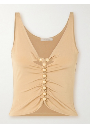 Rabanne - Embellished Ruched Stretch Satin-jersey Tank - Neutrals - FR34,FR36,FR38,FR40,FR42,FR44,FR46