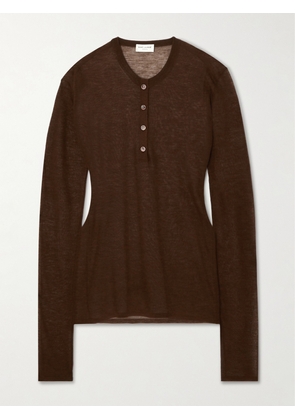 SAINT LAURENT - Lyocell And Wool-blend Henley Top - Brown - XS,S,M,L