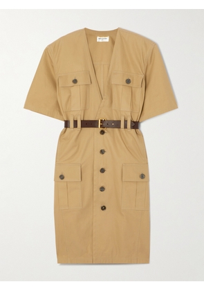 SAINT LAURENT - Belted Cotton-twill Mini Dress - Neutrals - FR34,FR36,FR38,FR40,FR42
