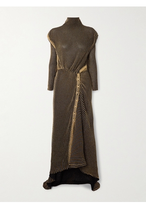 Rabanne - Draped Cutout Striped Metallic Ribbed-knit Maxi Dress - Gold - x small,small,medium,large