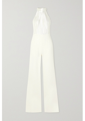 Galvan - Panarea Plissé-lamé And Crepe Halterneck Jumpsuit - White - FR34,FR36,FR38,FR40,FR42,FR44