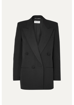 SAINT LAURENT - Double-breasted Satin-trimmed Wool Blazer - Black - FR40