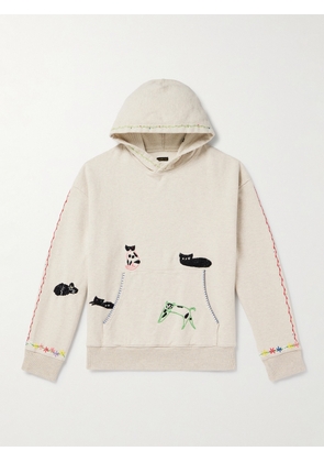 KAPITAL - Embroidered Cotton-Jersey Hoodie - Men - Neutrals - 1