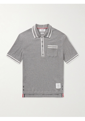 Thom Browne - Slim-Fit Striped Pointelle-Knit Cotton Polo Shirt - Men - Gray - 0