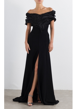 Marmar Halim - Satin Crepe Off-Shoulder Wire Gown - Black - FR 46 - Moda Operandi