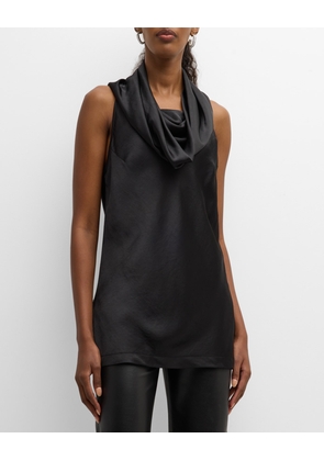 Sleeveless Cowl-Neck Hammered Satin Top