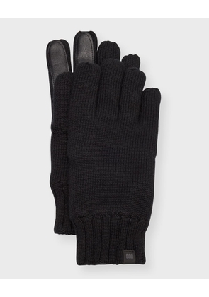 Men's Knit Gloves with Leather Palm Patch