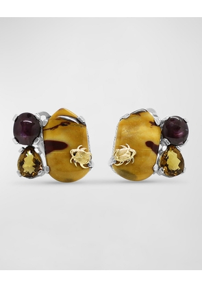 Jasper, Star Ruby and Cognac Quartz Clip-On Earrings