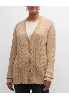 Plus Size Frayed Cable-Knit Cardigan