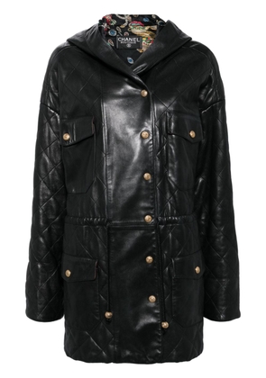 CHANEL Pre-Owned 2000 hooded leather coat - Black