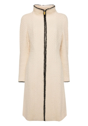 CHANEL Pre-Owned stand-collar bouclé midi coat - Neutrals