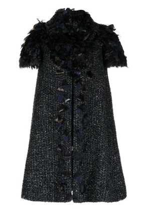 CHANEL Pre-Owned feather-detail tweed coat - Black