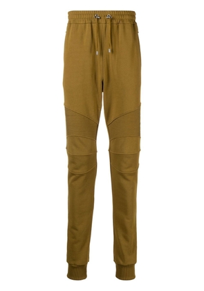 Balmain flocked-logo organic-cotton track trousers - Green