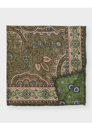 Men's Paisley/Floral Reversible Silk Pocket Square