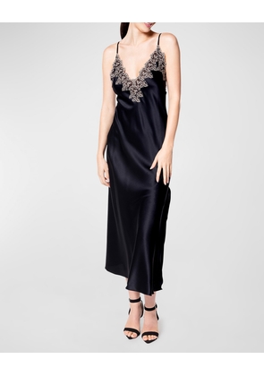 Diva Low-Back Lace-Trim Silk Nightgown