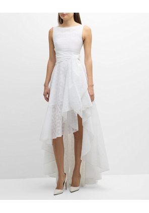 High-Neck Sleeveless Pril Flower Organdy High-Low Dress