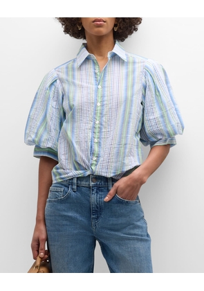 Bomba Striped Puff-Sleeve Cotton Shirt