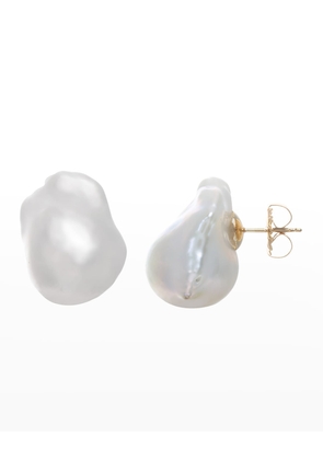 White Baroque Pearl Earrings in 14k Yellow Gold Posts