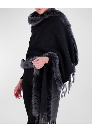 Toscana Lamb Shearling-Trim Fringe Cashmere Stole