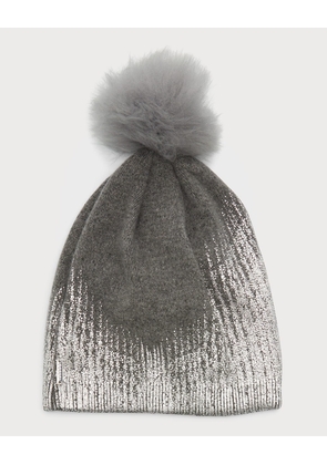 Metallic Knit Toscana Lamb Fur Pom Beanie