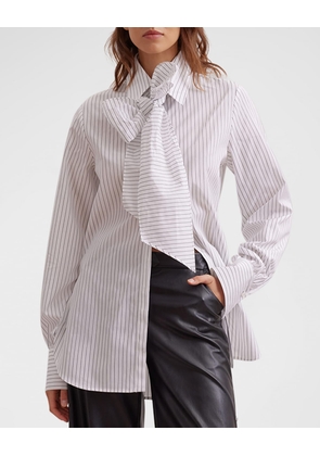 Yale Pinstripe Bow-Front Blouse