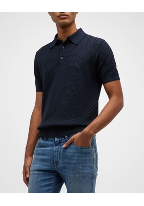 Men's Basketweave Stitch Polo Sweater